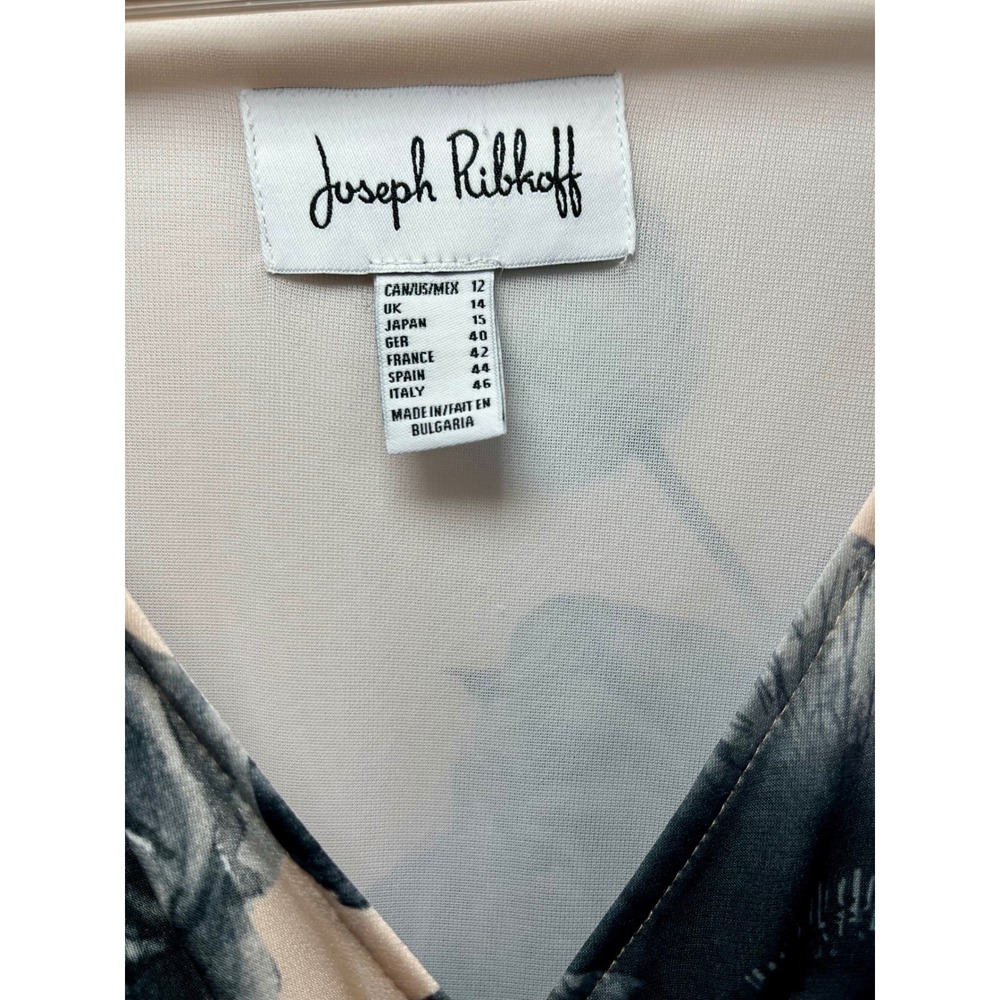Joseph Ribkoff Dress Women 12 Blush Grey Floral Faux Wrap Midi 3/4 Sleeve - Picture 7 of 9